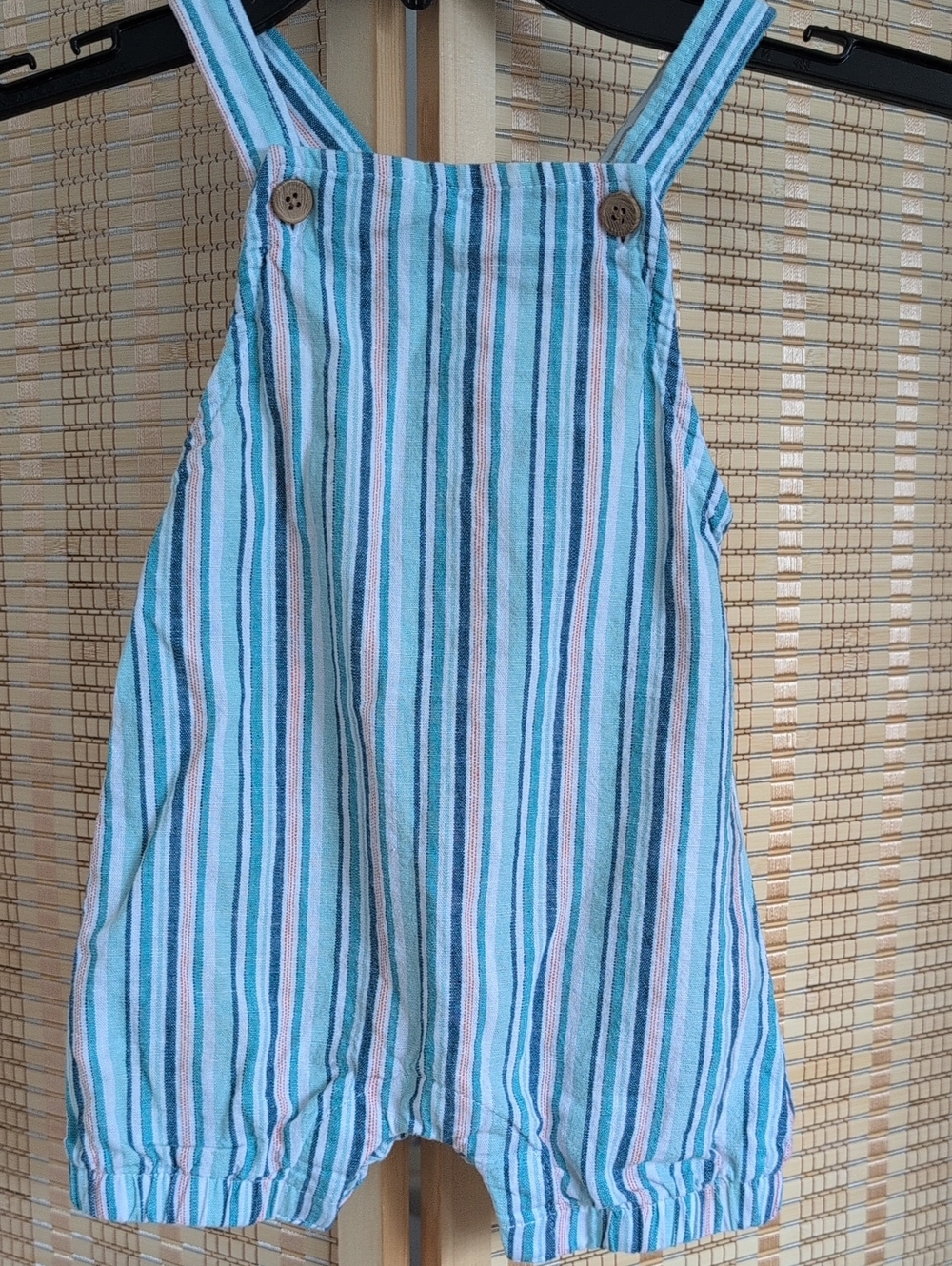 Striped Blue & White Kids' Sleeveless Cotten/Linen Blend Romper